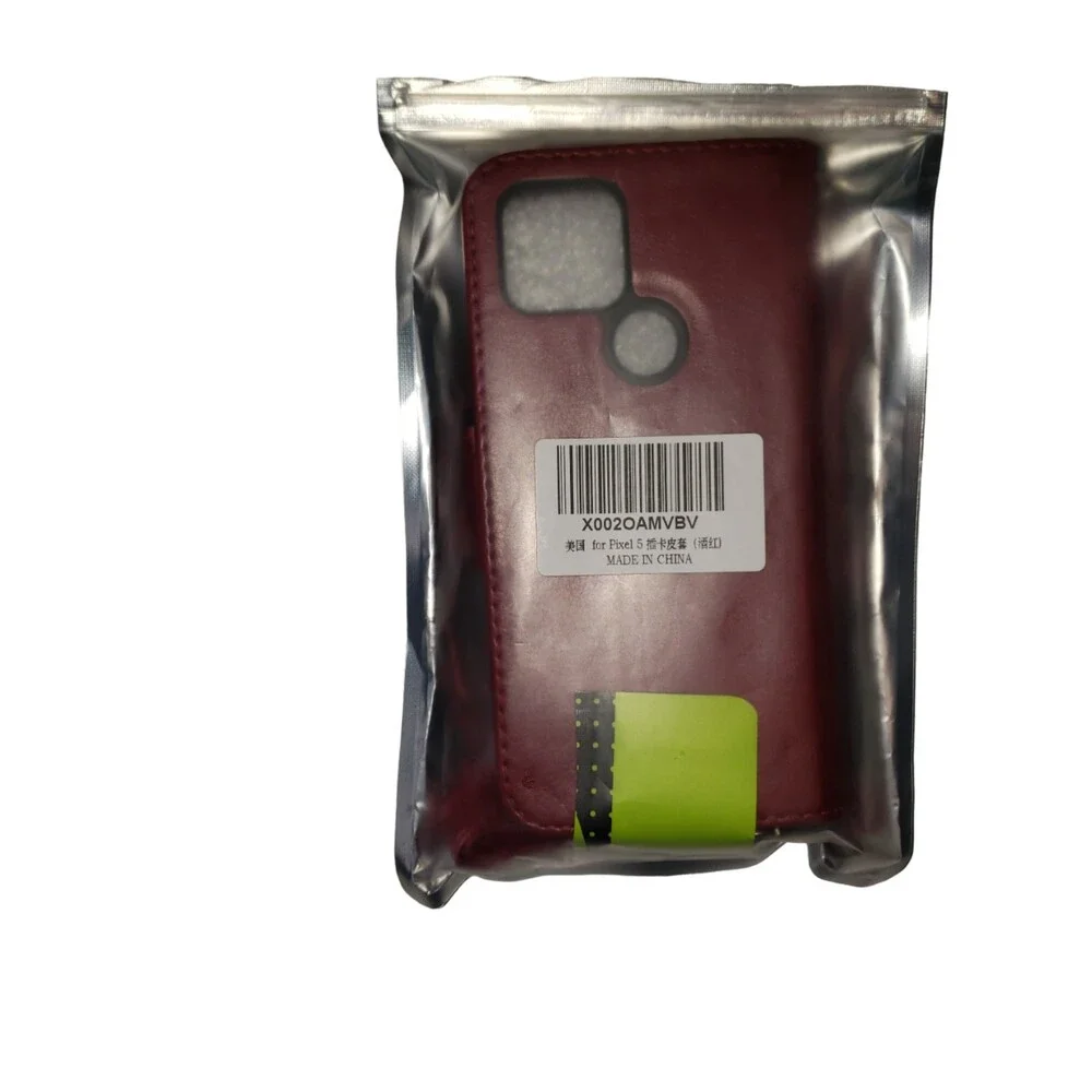 Pixel 5 Phone Case Wallet Burgundy Red Faux Leather NEW